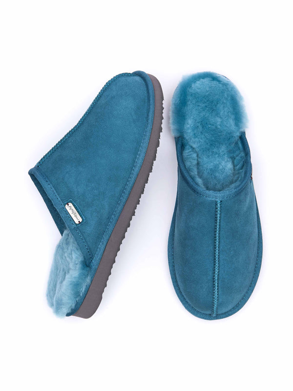 Blue men's luxury sheepskin mule slipper - FOXTAIL LAGOON