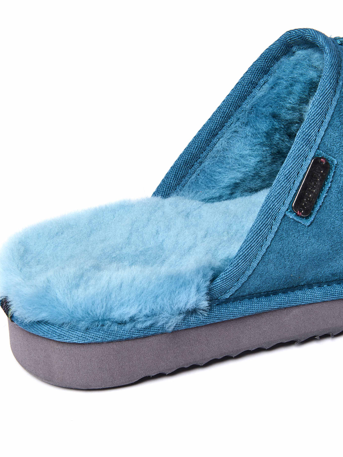 Blue men's luxury sheepskin mule slipper - FOXTAIL LAGOON