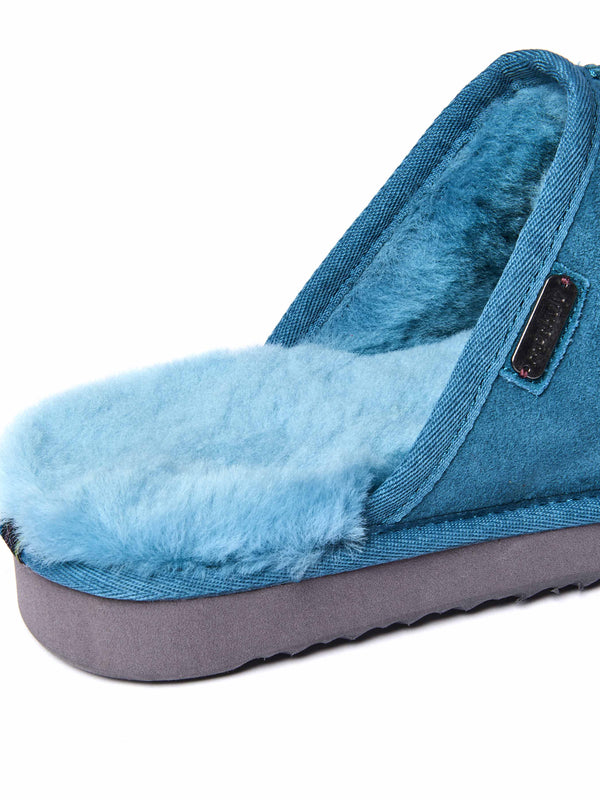 Blue men's luxury sheepskin mule slipper - FOXTAIL LAGOON