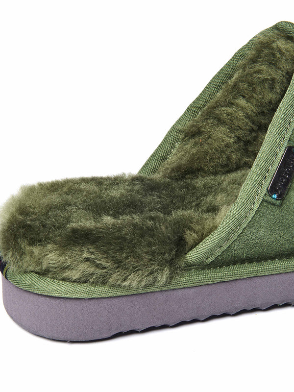 Green men's luxury sheepskin mule slipper - FOXTAIL OLIVE GREEN