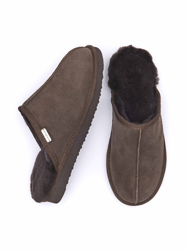 Brown men's luxury sheepskin mule slipper - FOXTAIL BROWN