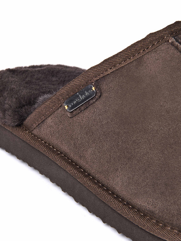 Brown men's luxury sheepskin mule slipper - FOXTAIL BROWN