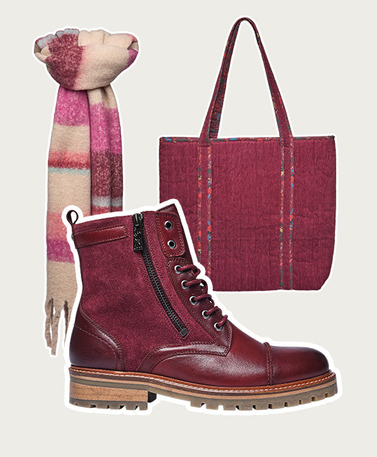 Red biker style leather boot - BARDSEY 2 ZINFANDEL RED LEATHER