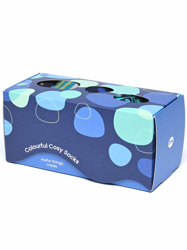 Blue ladies' patterned 5 sock box - DAMSELFLY SOCK BOX INDIGO