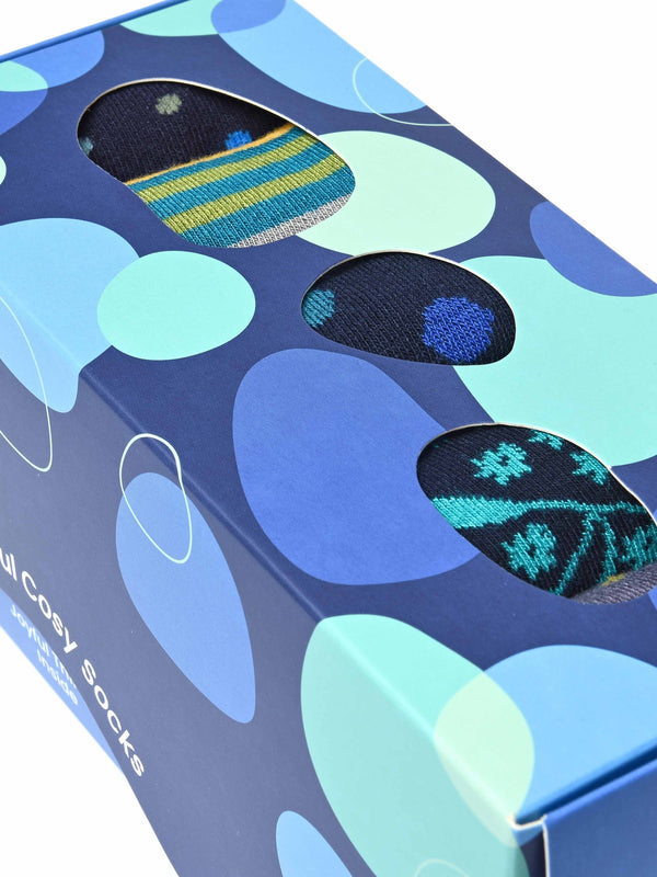 Blue ladies' patterned 5 sock box - DAMSELFLY SOCK BOX INDIGO
