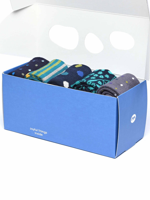 Blue ladies' patterned 5 sock box - DAMSELFLY SOCK BOX INDIGO