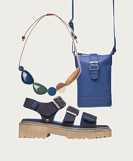Blue chunky adjustable city sandals - DIANTHA INDIGO NUBUCK