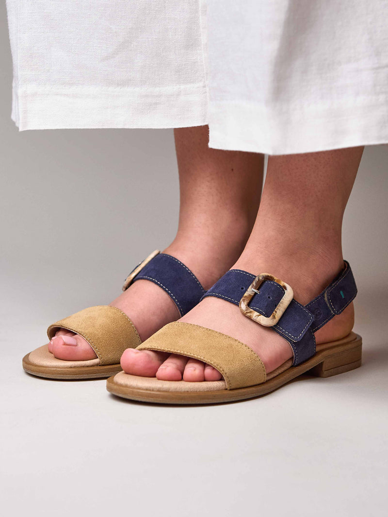 Blue two-toned suede sandals - HEDDON INDIGO/TAN SUEDE