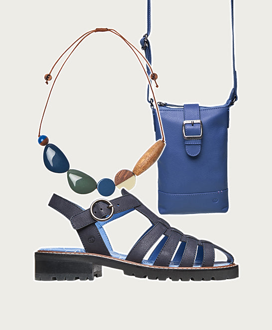 Blue leather strappy fisherman sandals - KYNANCE INDIGO NUBUCK