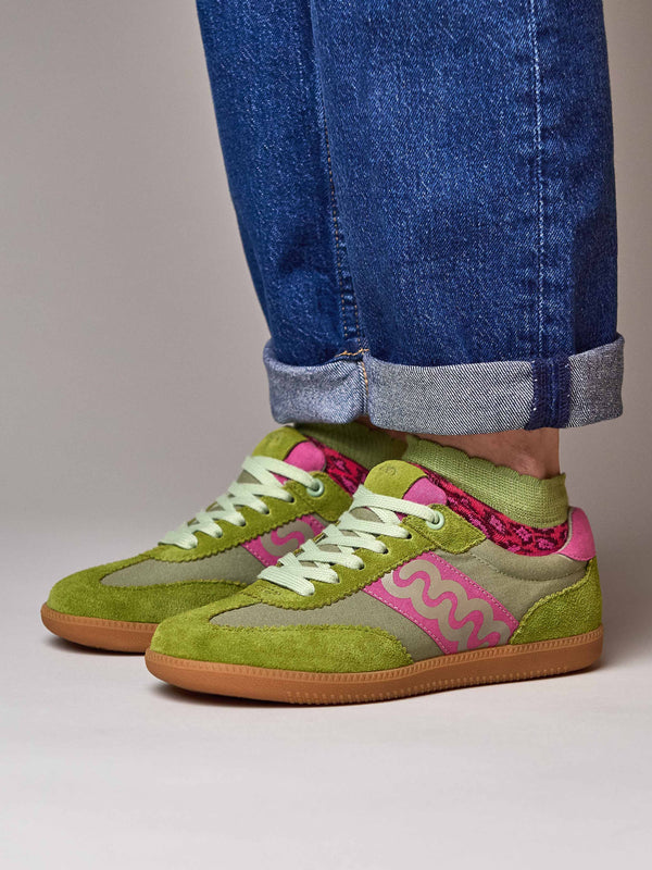 Green sporty lace up trainers - MARGOT LICHEN GREEN/FUCHSIA PINK