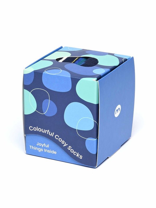 Blue ladies' patterned 2 sock box - MINKIE SOCK BOX INDIGO