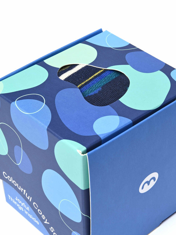 Blue ladies' patterned 2 sock box - MINKIE SOCK BOX INDIGO
