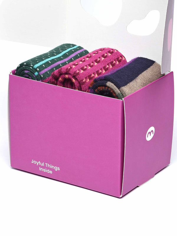Green ladies' patterned 3 sock box - NUTHATCH SOCK BOX GREEN