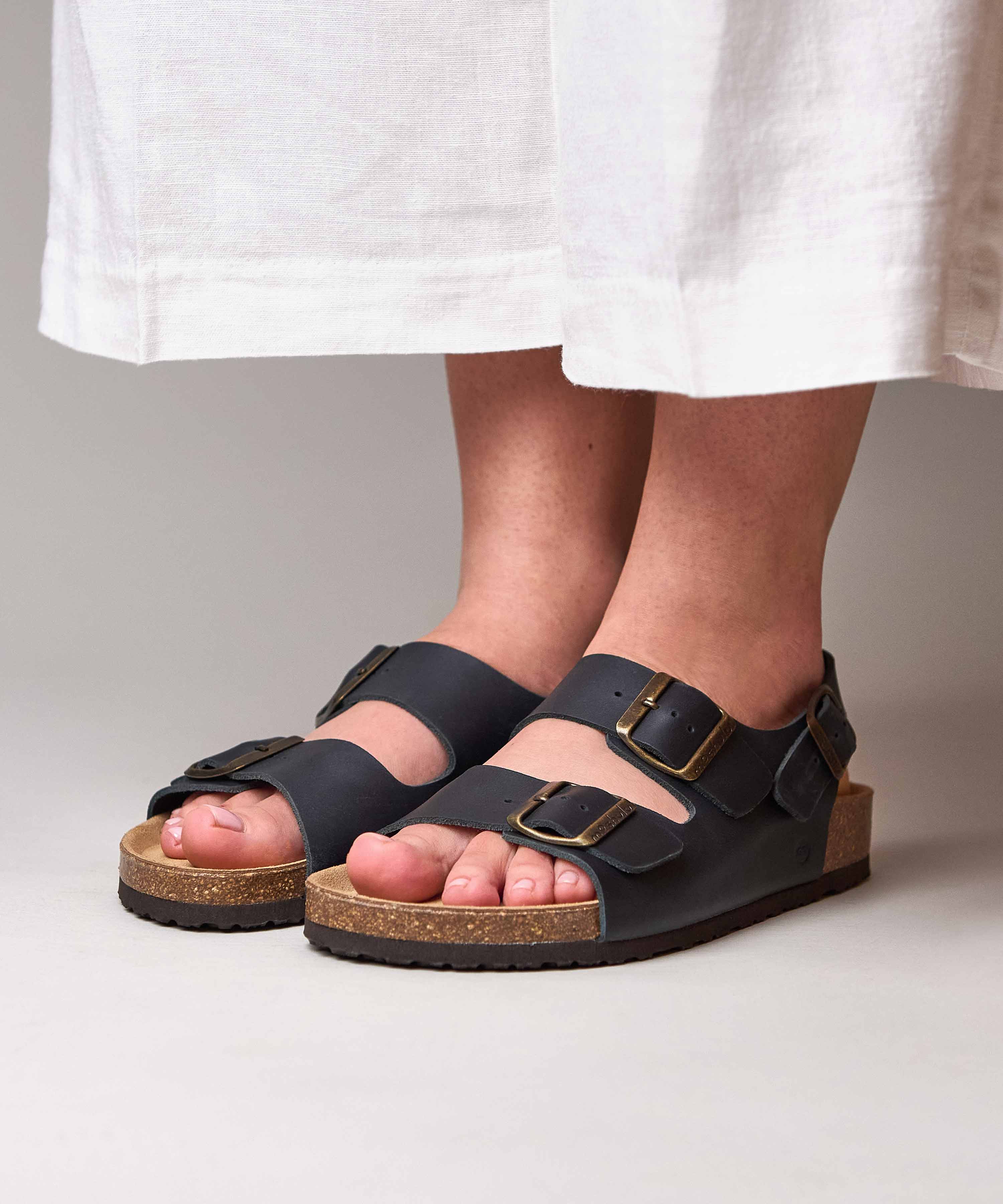 PALME INDIGO WAXY LEATHER | Blue multistrap leather cork footbed