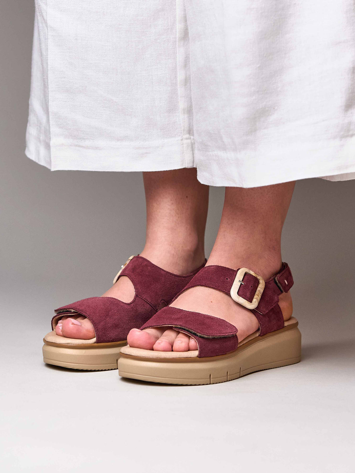 Perranwe PERRAN ZINFANDEL RED SUEDE | Red platform 3 strap sandals | Moshulu ...
