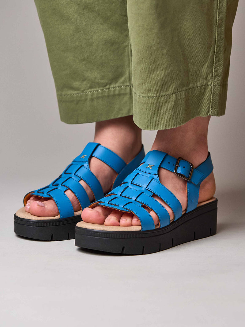 Blue platform gladiator sandals - TULSA MARINE TEAL LEATHER