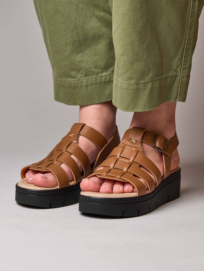 Brown platform gladiator sandals - TULSA TAN LEATHER