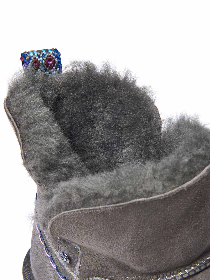 Grey sheepskin chunky bootie slipper - WATTLE 2 GREY
