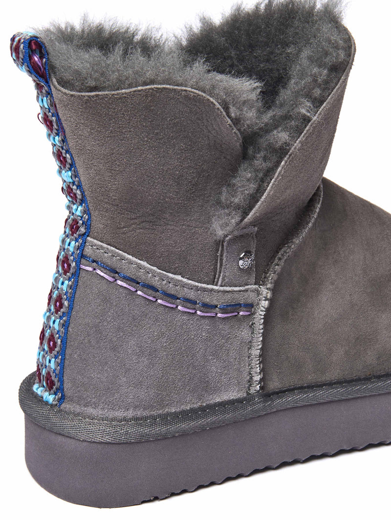Grey sheepskin chunky bootie slipper - WATTLE 2 GREY