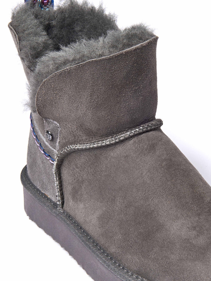 Grey sheepskin chunky bootie slipper - WATTLE 2 GREY