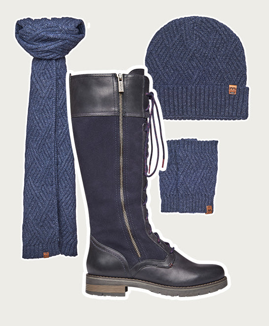 Blue long adjustable lace-up boots - AIMEE NAVY