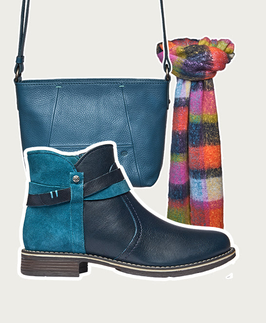 Blue polished leather and suede ankle boots - ATOLL INDIGO/LAGOON LEATHER/SUEDE