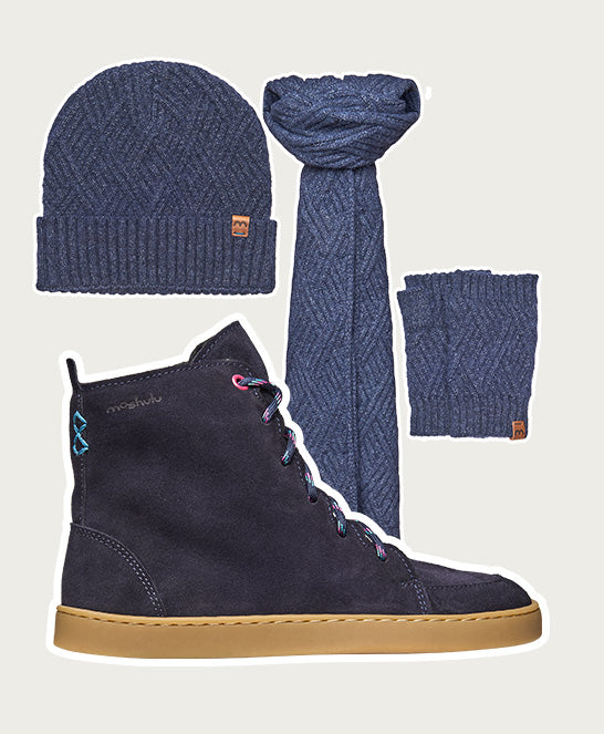 Blue flexible warmlined barefoot boots - COOMB INDIGO SUEDE