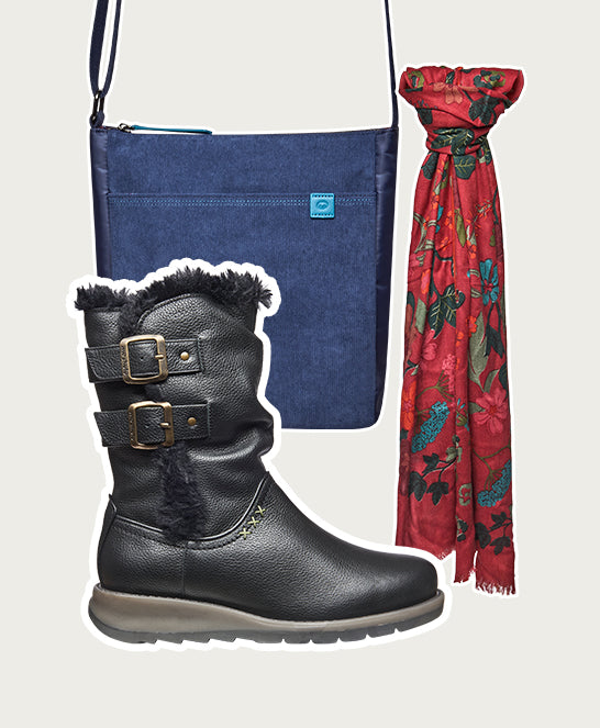 Black leather buckle, faux fur lined mid-length boot - CORSAC BLACK LEATHER