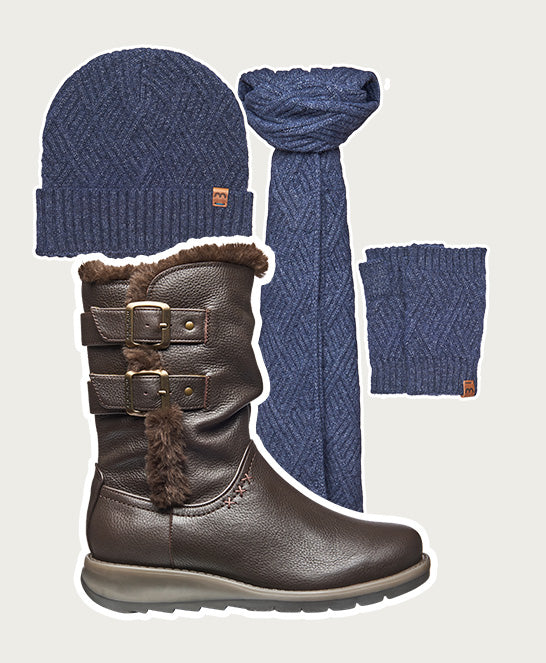 Brown leather buckle, faux fur lined mid-length boot - CORSAC BROWN LEATHER