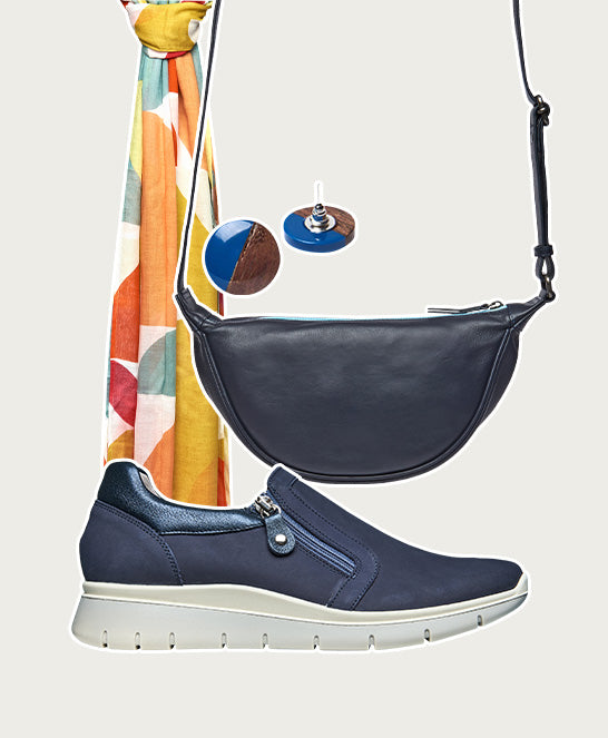 Blue slide on zipped trainer shoe - CRESSIDA INDIGO NUBUCK