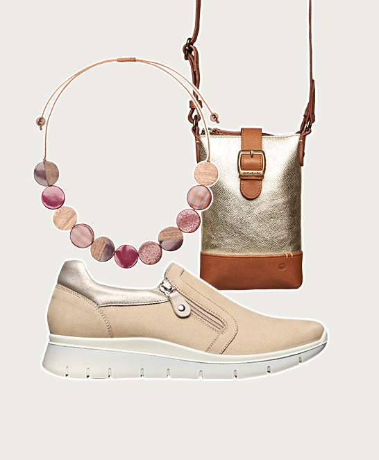 Beige slide on zipped trainer shoe - CRESSIDA TAUPE NUBUCK