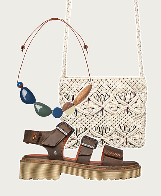 Brown chunky adjustable city sandals - DIANTHA BROWN WAXY LEATHER