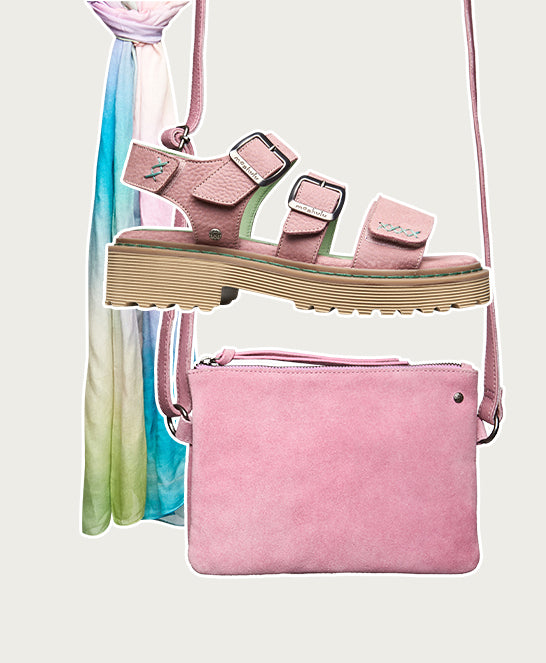 Pink chunky adjustable city sandals - DIANTHA DUSKY PINK NUBUCK
