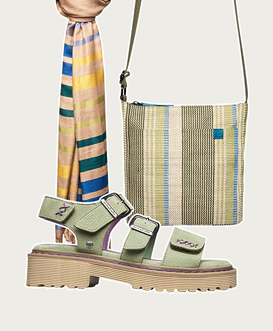 Green chunky adjustable city sandals - DIANTHA SAGE GREEN NUBUCK