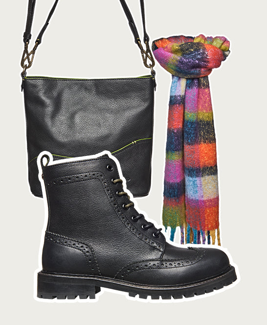 Black lace up leather brogue boots - FILICO BLACK