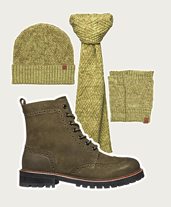 Green fluffy lined leather brogue boot - FILICO WARMLINED OLIVE GREEN NUBUCK