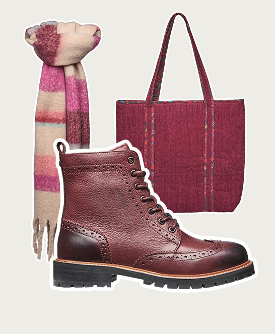 Red lace up leather brogue boots - FILICO ZINFANDEL RED