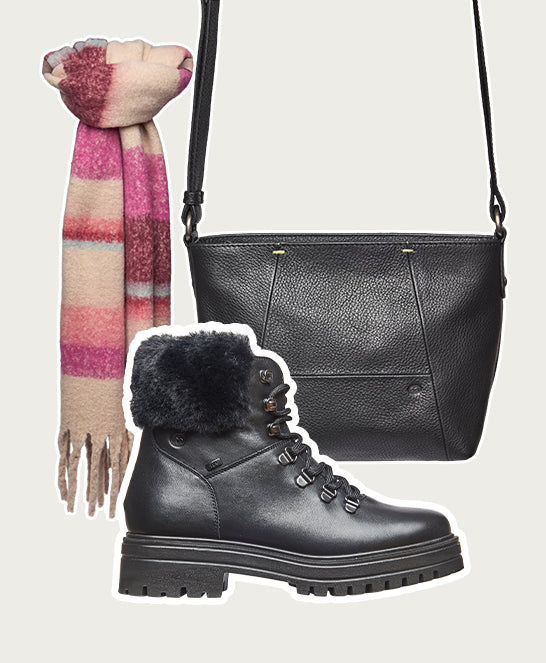 Black faux fur lined walking boot - GABBY BLACK LEATHER