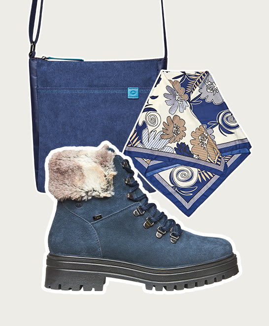 Blue faux fur lined walking boot - GABBY INDIGO SUEDE