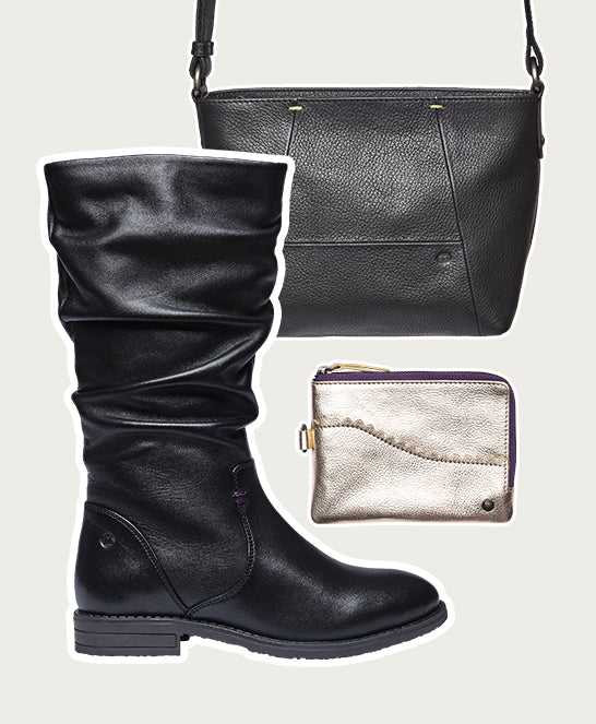 Black slouchy leather mid calf boot - GLACIER LEATHER BLACK