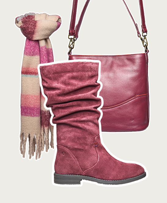 Red ruched suede mid-length boots - GLACIER SUEDE 2 ZINFANDEL RED