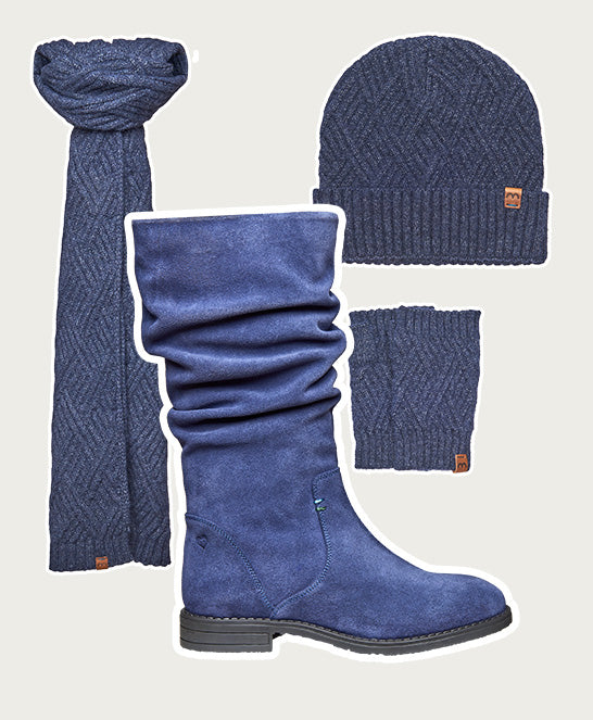 Blue ruched suede mid-length boots - GLACIER SUEDE 2 NAUTICAL BLUE