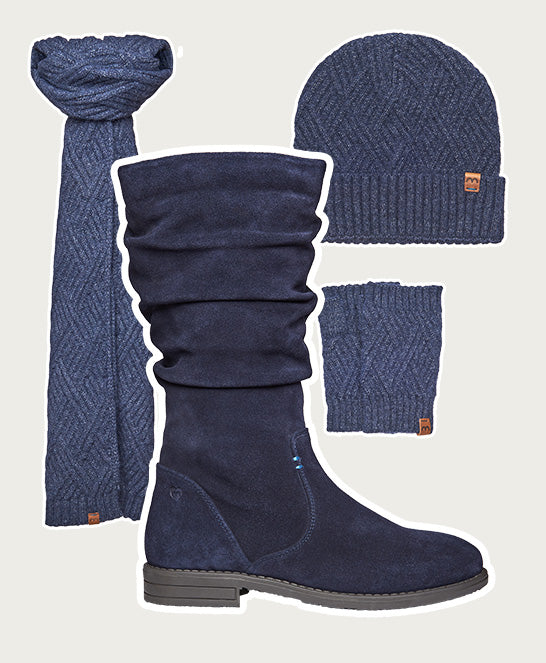 Blue ruched suede mid-length boots - GLACIER SUEDE 2 INDIGO