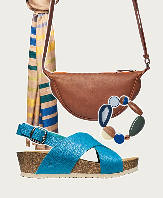 Blue slingback cork wedge sandals - HARLYN MARINE TEAL LEATHER