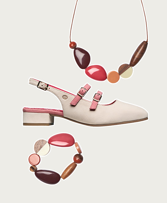 Beige ladies strappy slingback maryjane shoes - HARUKA OATMEAL NUBUCK