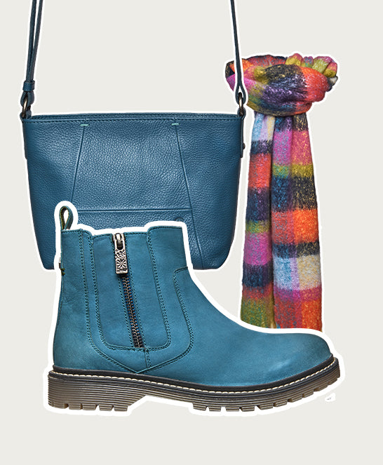 Blue / Green fleece lined ankle boot - HATTER 2 LAGOON NUBUCK