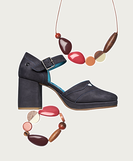 Blue closed toe chunky heeled shoes - HAZUMI INDIGO NUBUCK