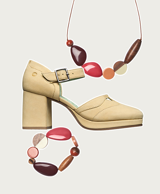 Yellow closed toe chunky heeled shoes - HAZUMI PRIMROSE YELLOW NUBUCK