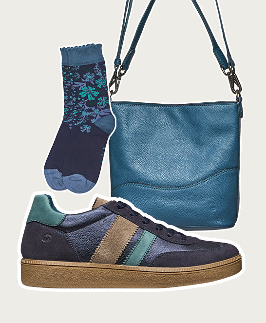 Blue colourful and metallic fashion trainers - JESS INDIGO METALLIC LEATHER/ SUEDE