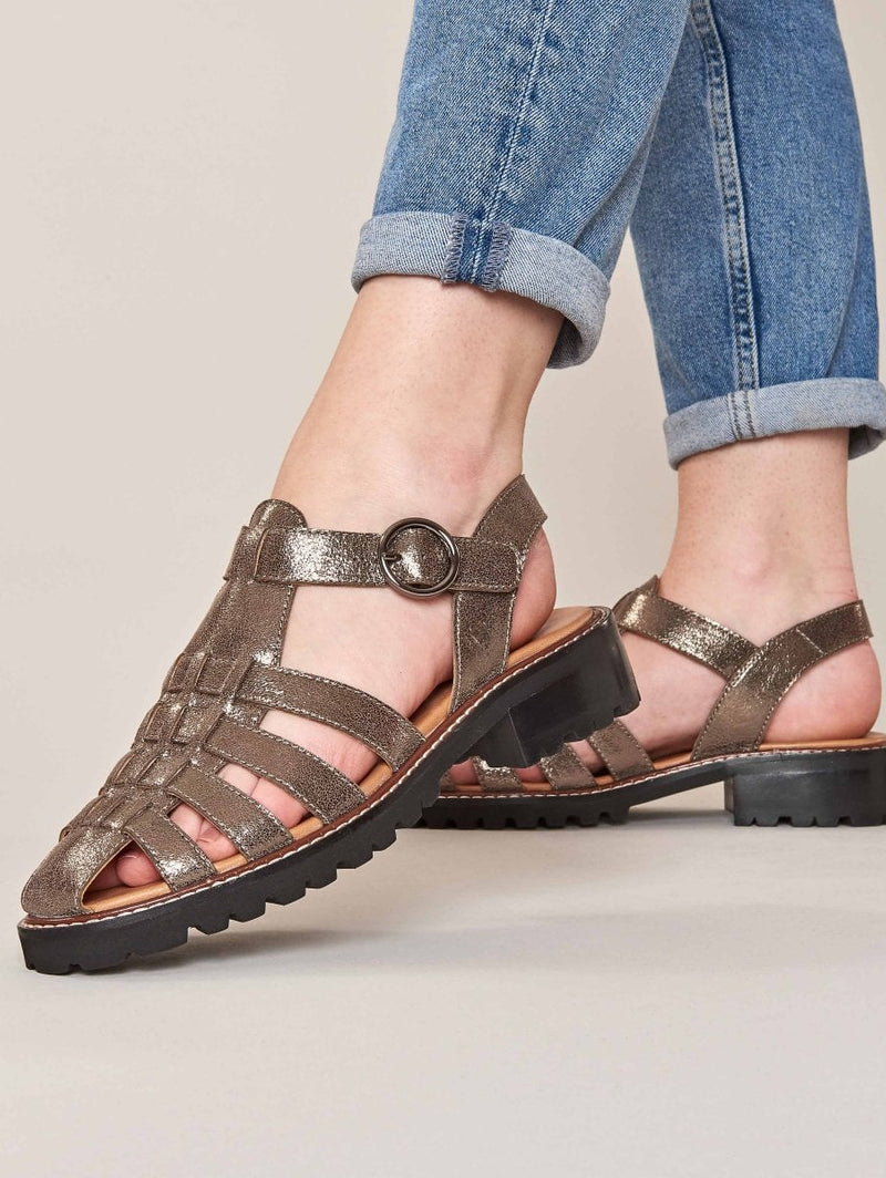 Metallic leather strappy fisherman sandals - KYNANCE BRONZE METALLIC